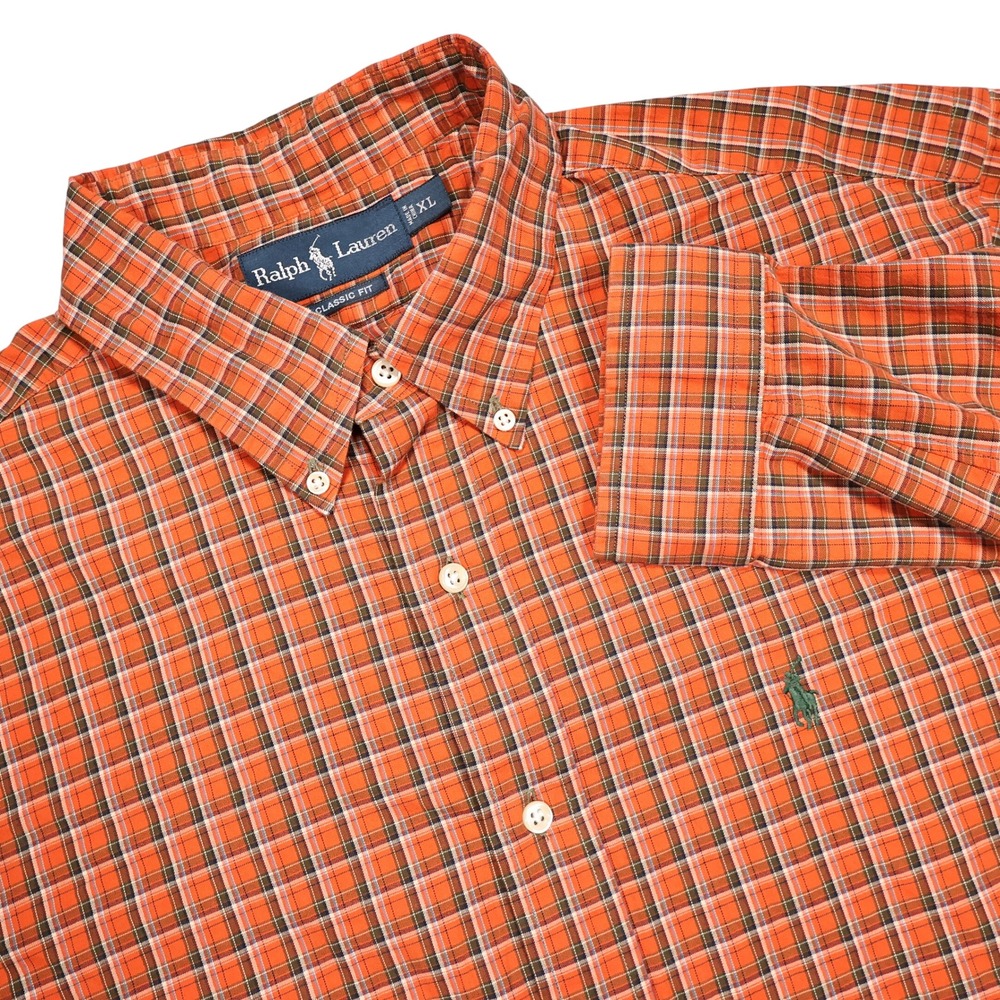 RALPH LAUREN Men's XL Orange Green Plaid Classic Fit Button Down Dress Shirt